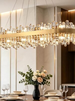 Modern Crystal Chandelier rectangular gold raindrop design