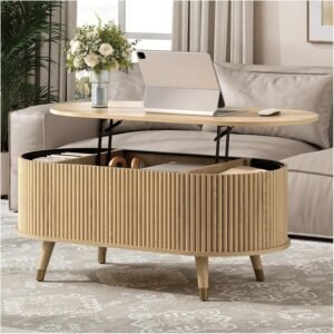 Oval Lift Top Coffee Table with Storage for Living Room