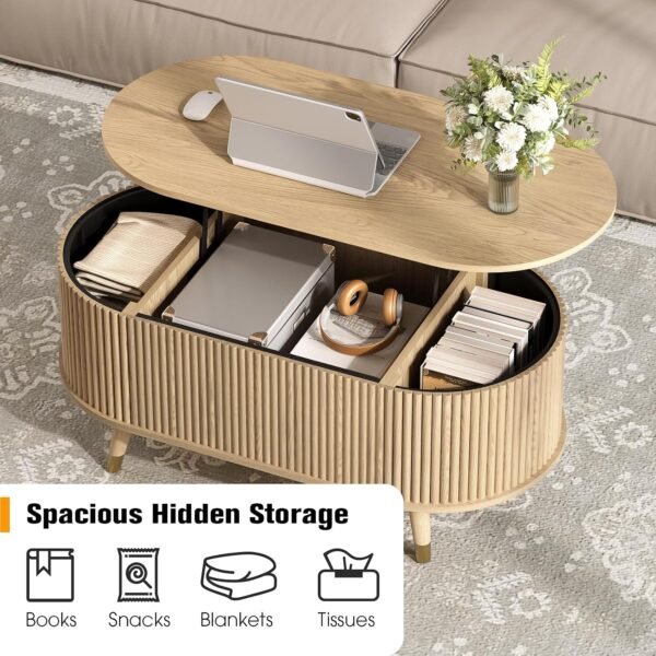Modern oval lift top coffee table for living room