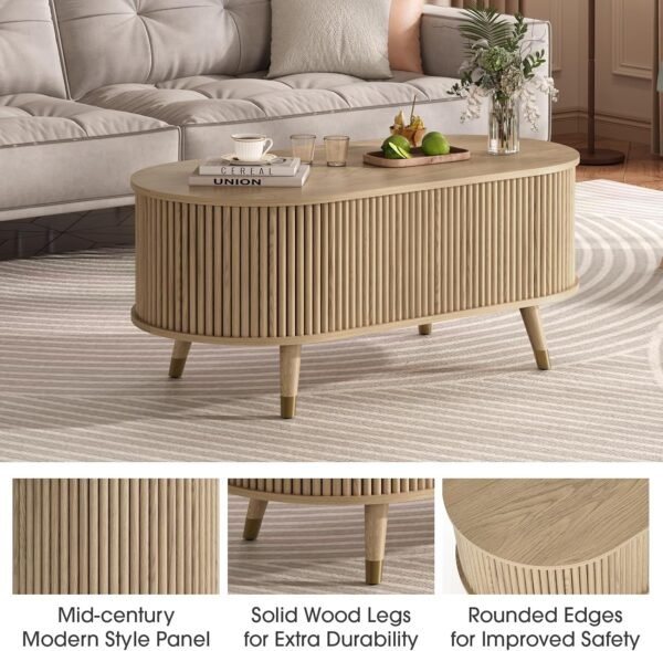 Oval coffee table with built in storage compartment
