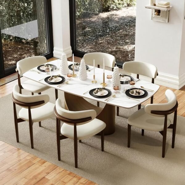 Modern Dining Table for 6-8 with a matte white sintered stone top