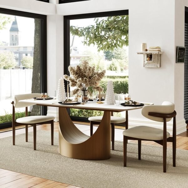 Modern dining table for 6-8 styled in an elegant dining room