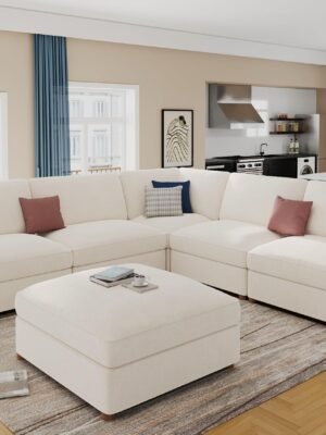 Luxury cloud sectional modular sofa with deep seating in a modern living room.