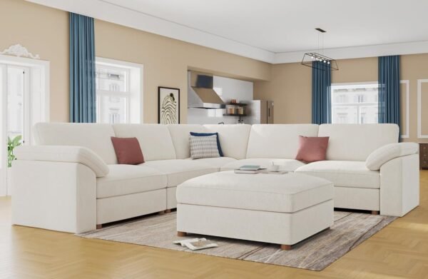 Elegant cloud sectional sofa styled in a luxurious modern living room.