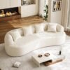 Modern Curved Couch oversized 4 seater cream white chenille sofa