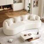 Modern Curved Couch oversized 4 seater cream white chenille sofa