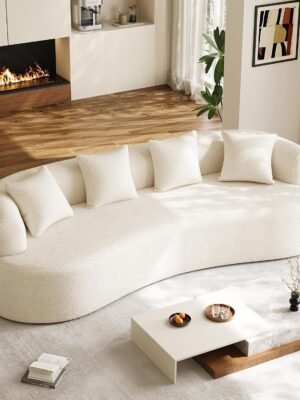 Modern Curved Couch oversized 4 seater cream white chenille sofa