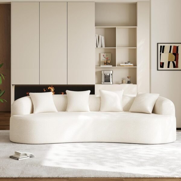 Oversized cream white boneless chenille sofa front view