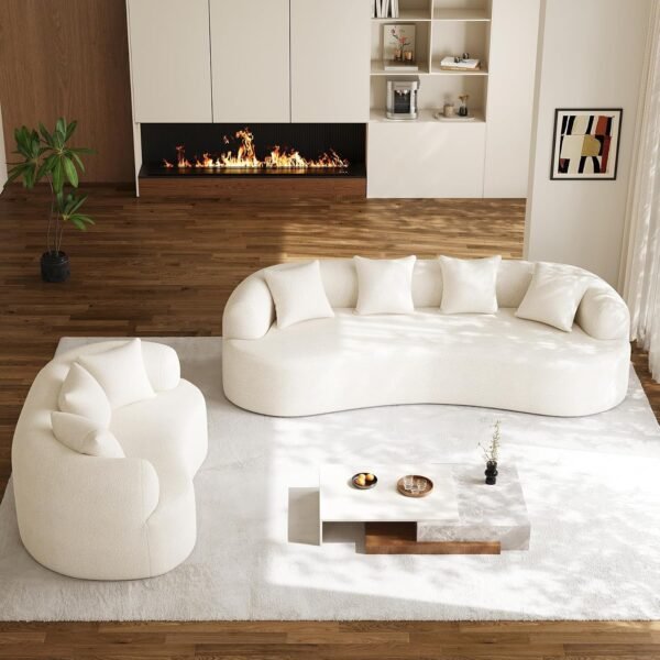 Oversized chenille couch with curved silhouette